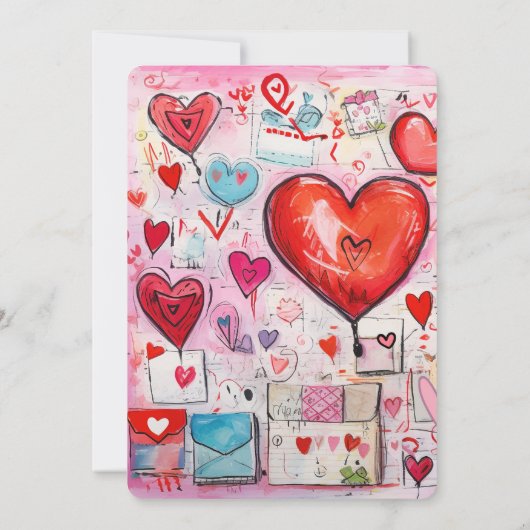 Whimsical Harten en Liefde Letters Patroon Bruilof Kaart (Achterkant)