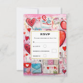 Whimsical Harten en Liefde Letters Patroon Bruilof RSVP Kaartje (Voorkant)