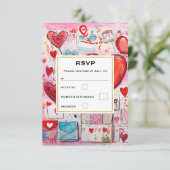 Whimsical Harten en Liefde Letters Patroon Bruilof RSVP Kaartje (Staand voorkant)