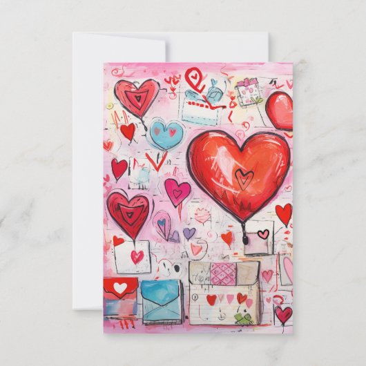 Whimsical Harten en Liefde Letters Patroon Bruilof RSVP Kaartje (Achterkant)