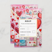 Whimsical Harten en Liefde Letters Patroon Bruilof RSVP Kaartje (Voorkant / Achterkant)
