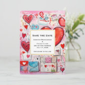 Whimsical Harten en Liefde Letters Patroon Bruilof Save The Date (Staand voorkant)