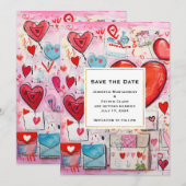 Whimsical Harten en Liefde Letters Patroon Bruilof Save The Date (Voorkant / Achterkant)