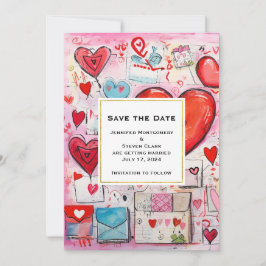 Whimsical Harten en Liefde Letters Patroon Bruilof Save The Date