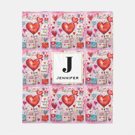 Whimsical Harten en Liefde Letters Patroon Fleece Deken (Voorkant)