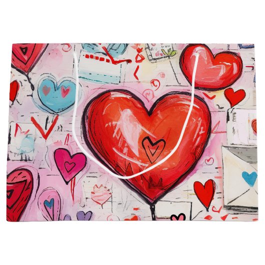 Whimsical Harten en Liefde Letters Patroon Groot Cadeauzakje (Voorkant)