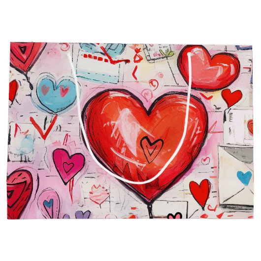 Whimsical Harten en Liefde Letters Patroon Groot Cadeauzakje (Achterkant)