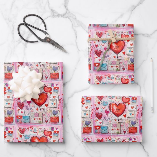 Whimsical Harten en Liefde Letters Patroon Inpakpapier Vel (Voorkant)