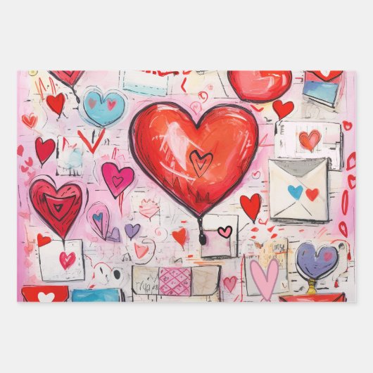 Whimsical Harten en Liefde Letters Patroon Inpakpapier Vel (Voorkant)