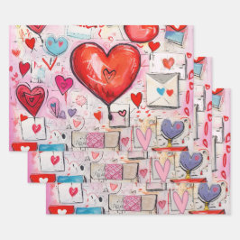 Whimsical Harten en Liefde Letters Patroon Inpakpapier Vel