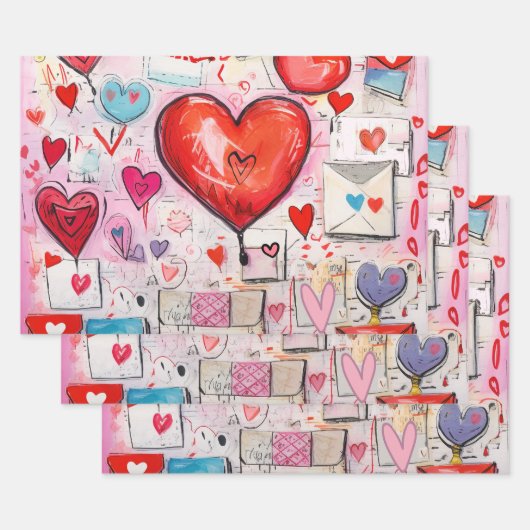 Whimsical Harten en Liefde Letters Patroon Inpakpapier Vel (Set)