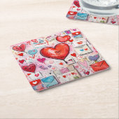 Whimsical Harten en Liefde Letters Patroon Kartonnen Onderzetters (Schuin)