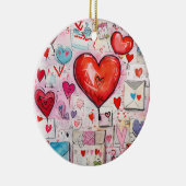 Whimsical Harten en Liefde Letters Patroon Keramisch Ornament (Rechts)