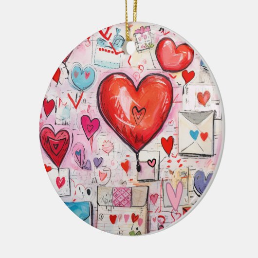 Whimsical Harten en Liefde Letters Patroon Keramisch Ornament (Links)