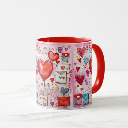 Whimsical Harten en Liefde Letters Patroon Mok (Voorkant rechts)