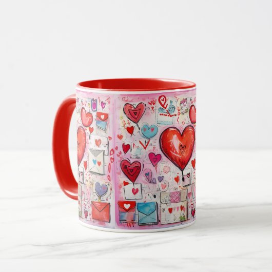 Whimsical Harten en Liefde Letters Patroon Mok (Voorkant links)