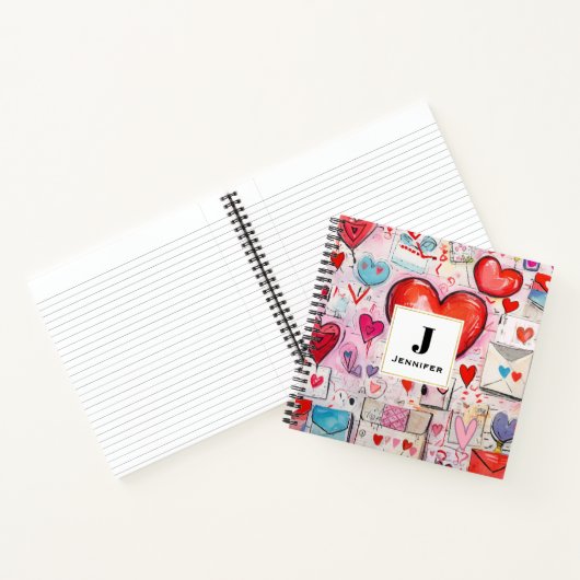 Whimsical Harten en Liefde Letters Patroon Notitieboek (Binnen)