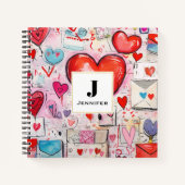 Whimsical Harten en Liefde Letters Patroon Notitieboek (Voorkant)