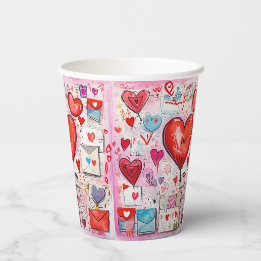 Whimsical Harten en Liefde Letters Patroon Papieren Bekers (Achterkant)