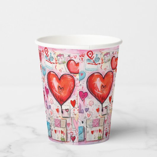 Whimsical Harten en Liefde Letters Patroon Papieren Bekers (Rechts)