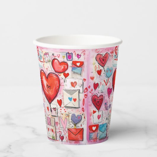 Whimsical Harten en Liefde Letters Patroon Papieren Bekers (Voorkant)