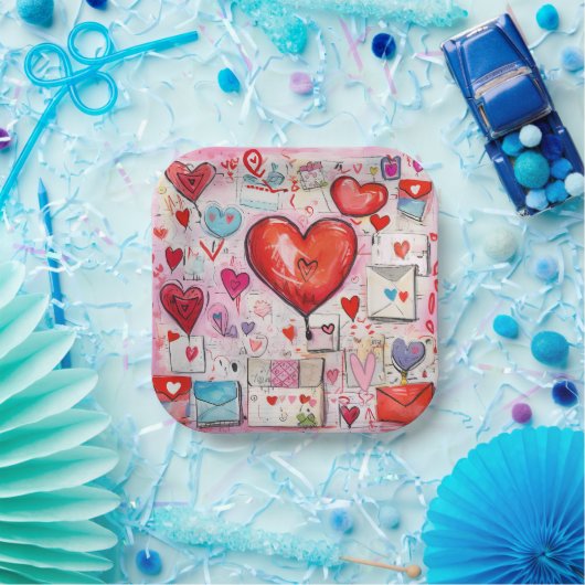 Whimsical Harten en Liefde Letters Patroon Papieren Bordje (Feest)