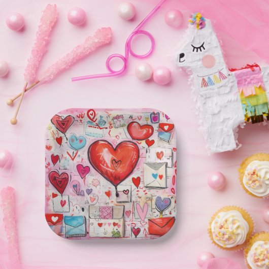 Whimsical Harten en Liefde Letters Patroon Papieren Bordje (Feest)