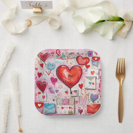 Whimsical Harten en Liefde Letters Patroon Papieren Bordje (Huwelijk)