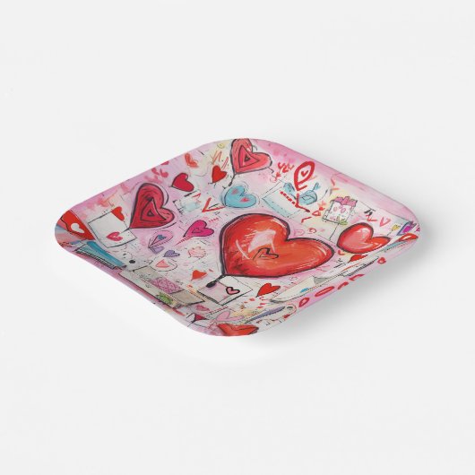 Whimsical Harten en Liefde Letters Patroon Papieren Bordje (Gebogen)