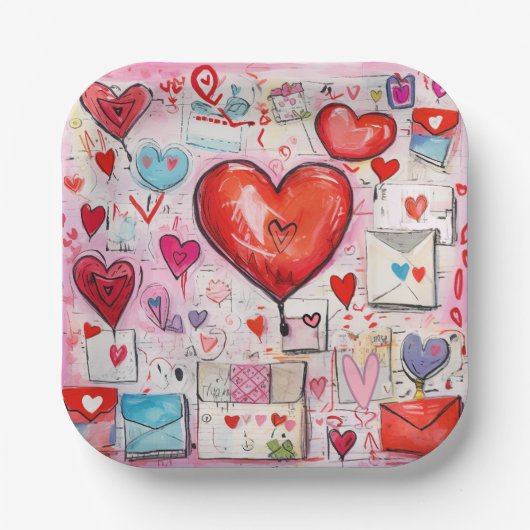 Whimsical Harten en Liefde Letters Patroon Papieren Bordje (Voorkant)