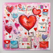 Whimsical Harten en Liefde Letters Patroon Poster (Voorkant)