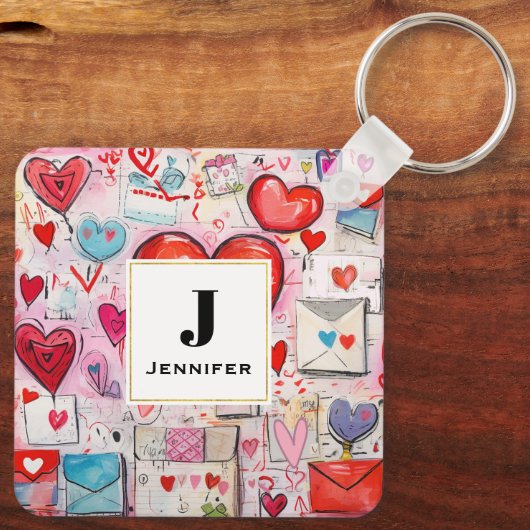 Whimsical Harten en Liefde Letters Patroon Sleutelhanger (Achterkant)