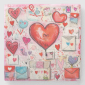 Whimsical Harten en Liefde Letters Patroon Stenen Onderzetter (Voorkant)