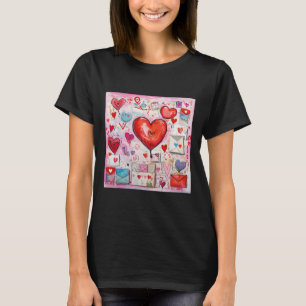 Whimsical Harten en Liefde Letters Patroon T-shirt