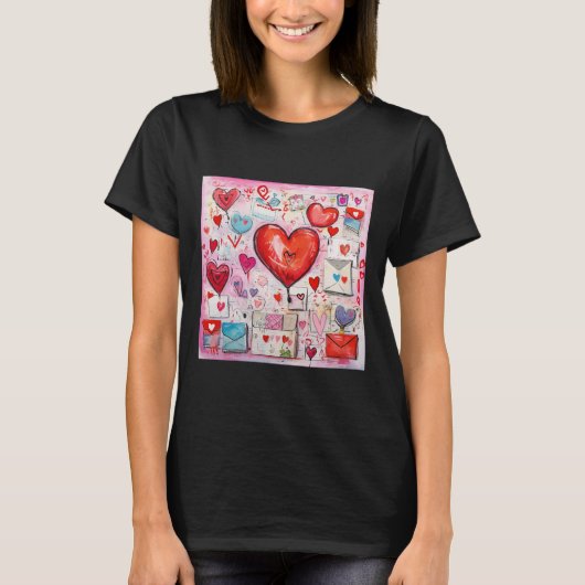 Whimsical Harten en Liefde Letters Patroon T-shirt (Voorkant)