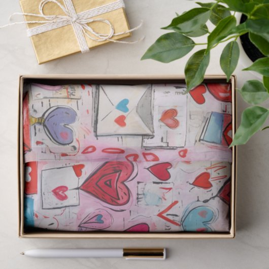 Whimsical Harten en Liefde Letters Patroon Tissuepapier (Geschenk)