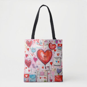 Whimsical Harten en Liefde Letters Patroon Tote Bag