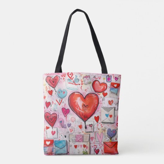 Whimsical Harten en Liefde Letters Patroon Tote Bag (Achterkant)