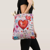 Whimsical Harten en Liefde Letters Patroon Tote Bag (Dichtbij)