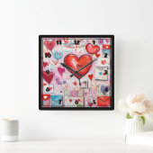 Whimsical Harten en Liefde Letters Patroon Vierkante Klok (Huis)