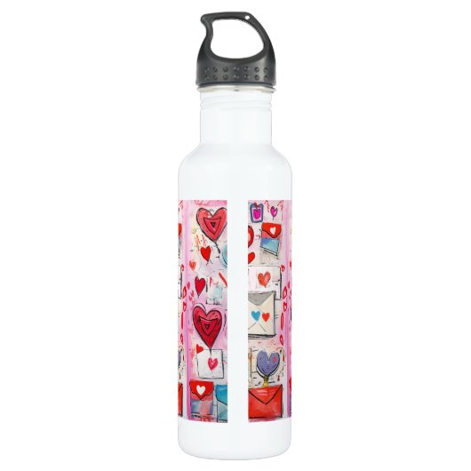 Whimsical Harten en Liefde Letters Patroon Waterfles (Achterkant)