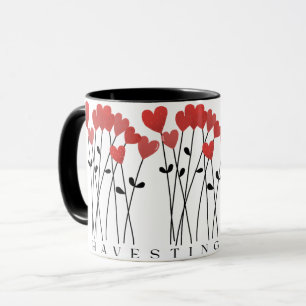 Whimsical Harvesting Hearts Rood Hart Bloemen Koff Mok