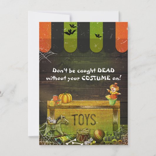 Whimsical Haunted Antiek Speelgoed Halloween Party Kaart (Achterkant)