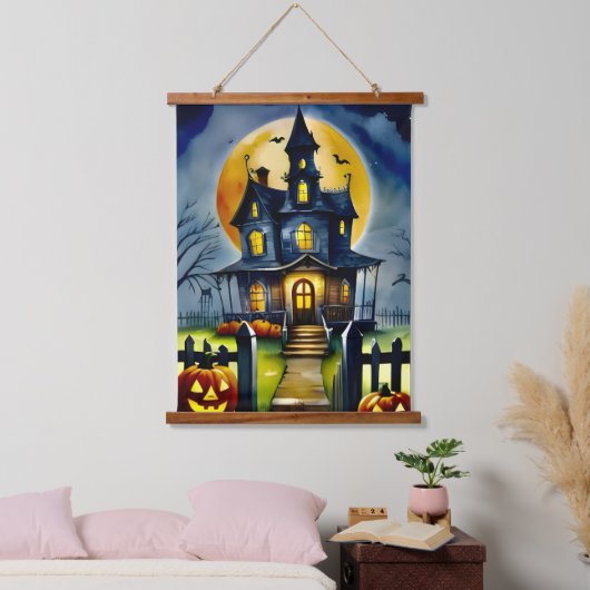 Whimsical Haunted House: 26" x 36" paneel Hangend Wandkleed (Slaapkamer)