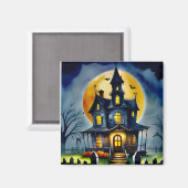 Whimsical Haunted House 2 inch vierkante magneet (Voorkant / Achterkant)