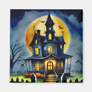 Whimsical Haunted House 2 inch vierkante magneet
