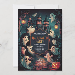Whimsical Haunted House Halloween Party Kaart