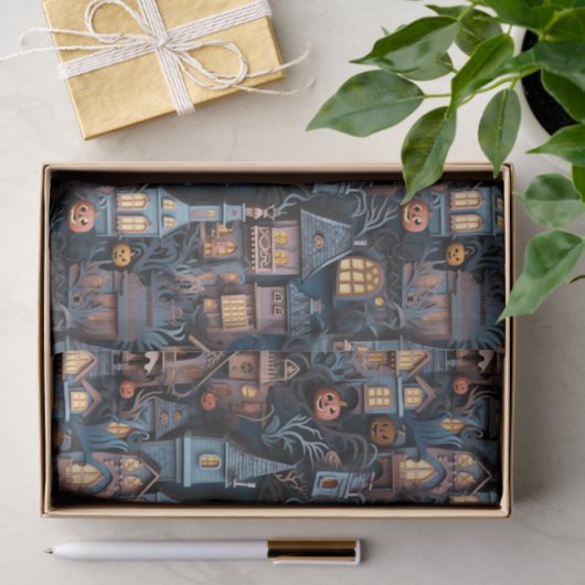 Whimsical Haunted House Halloween Tissuepapier (Geschenk)