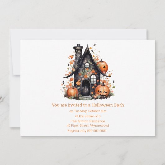 Whimsical Haunted House & Pumpkins Halloween Bash Kaart (Voorkant)