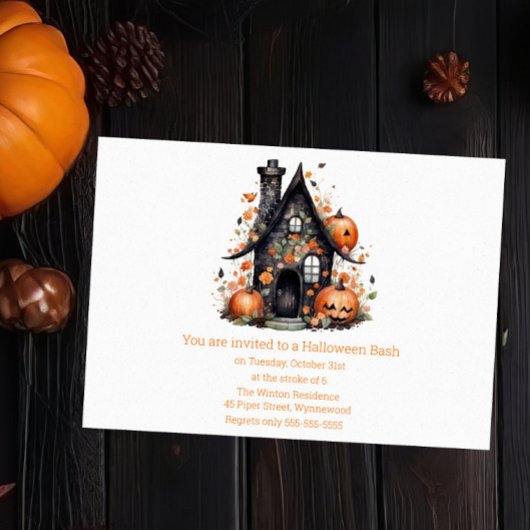 Whimsical Haunted House & Pumpkins Halloween Bash Kaart